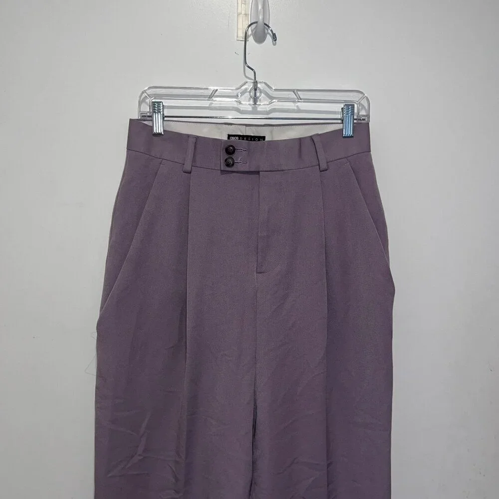 Asos Design Purple High-Waisted Pleated Lightweight Women's Trousers Pant Size 3